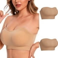 thumbnail image 2 of TrendVibe365 Wireless Bra Women Pack of 2 Bandeau Stretchy Wirefree Push up No Show Bralettes Padded Multiway Convertible Straps Adjustable Spaghetti Strap Clear Strap Corset Top Cami Underwear Nude, 2 of 7