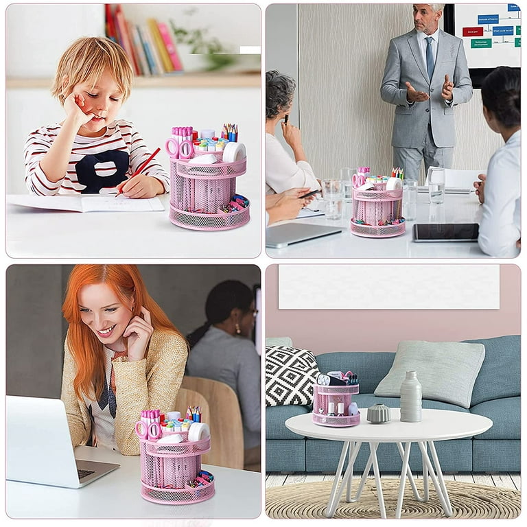POPRUN Pink Desk Supplies and Accessories Organization,Desk Organizer with  Drawer,Cute Pen/Pencil Holder,Pen/Pencil Organizer for Desk for Women