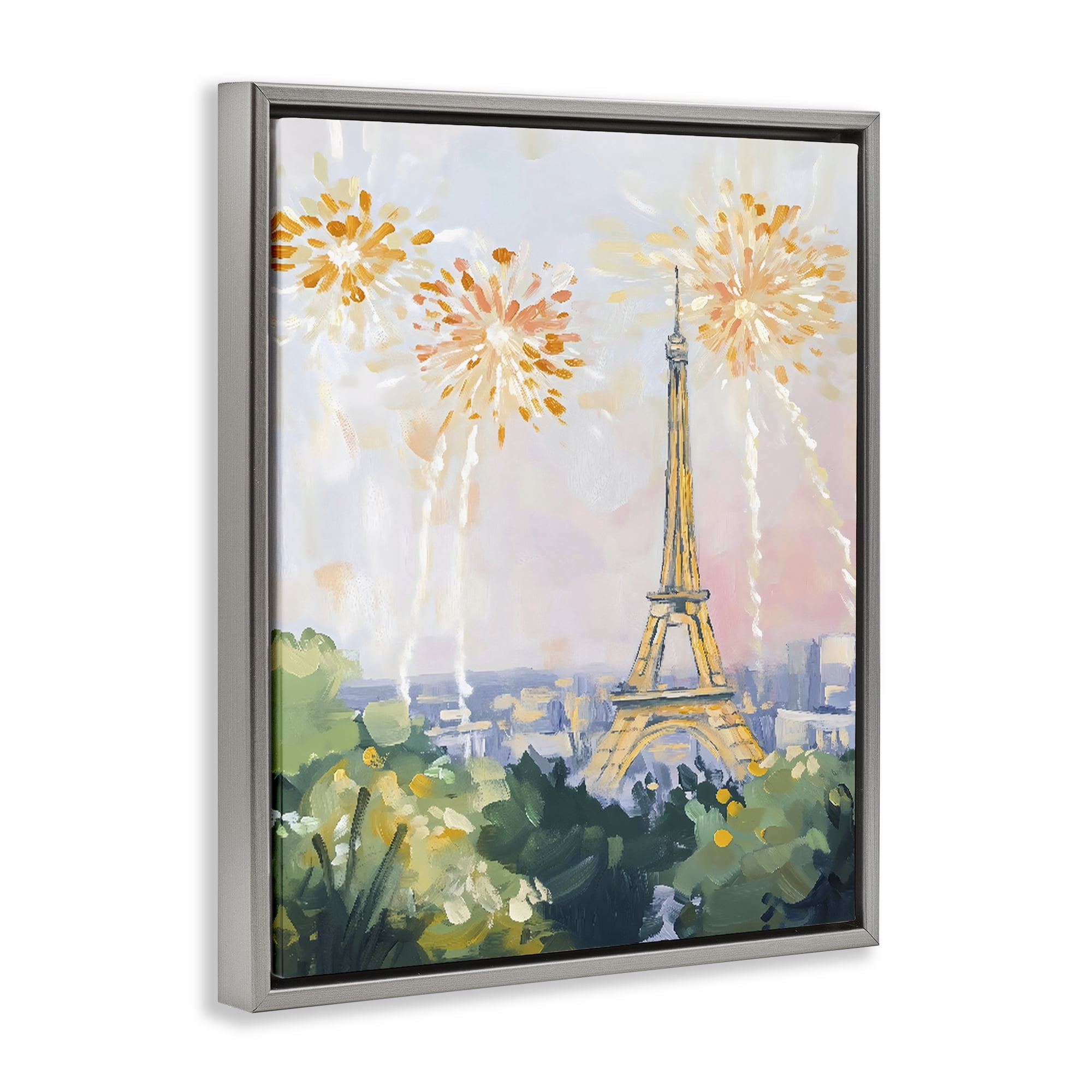 Stupell Industries Fireworks in Paris Gray Framed Floater Canvas Wall Art, design by The Prints Vibe