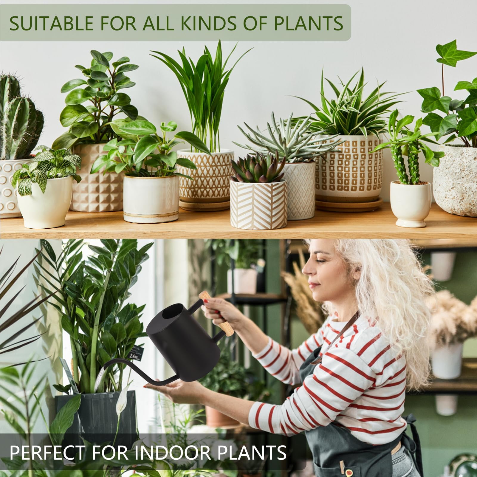 Watering Can Indoor Plants, 35oz Small Stainless Steel Metal Watering Can Modern Decorative Watering Pot with Long Spout for Indoor House Plant Bonsai Garden Flowers (Copper) - BLACK