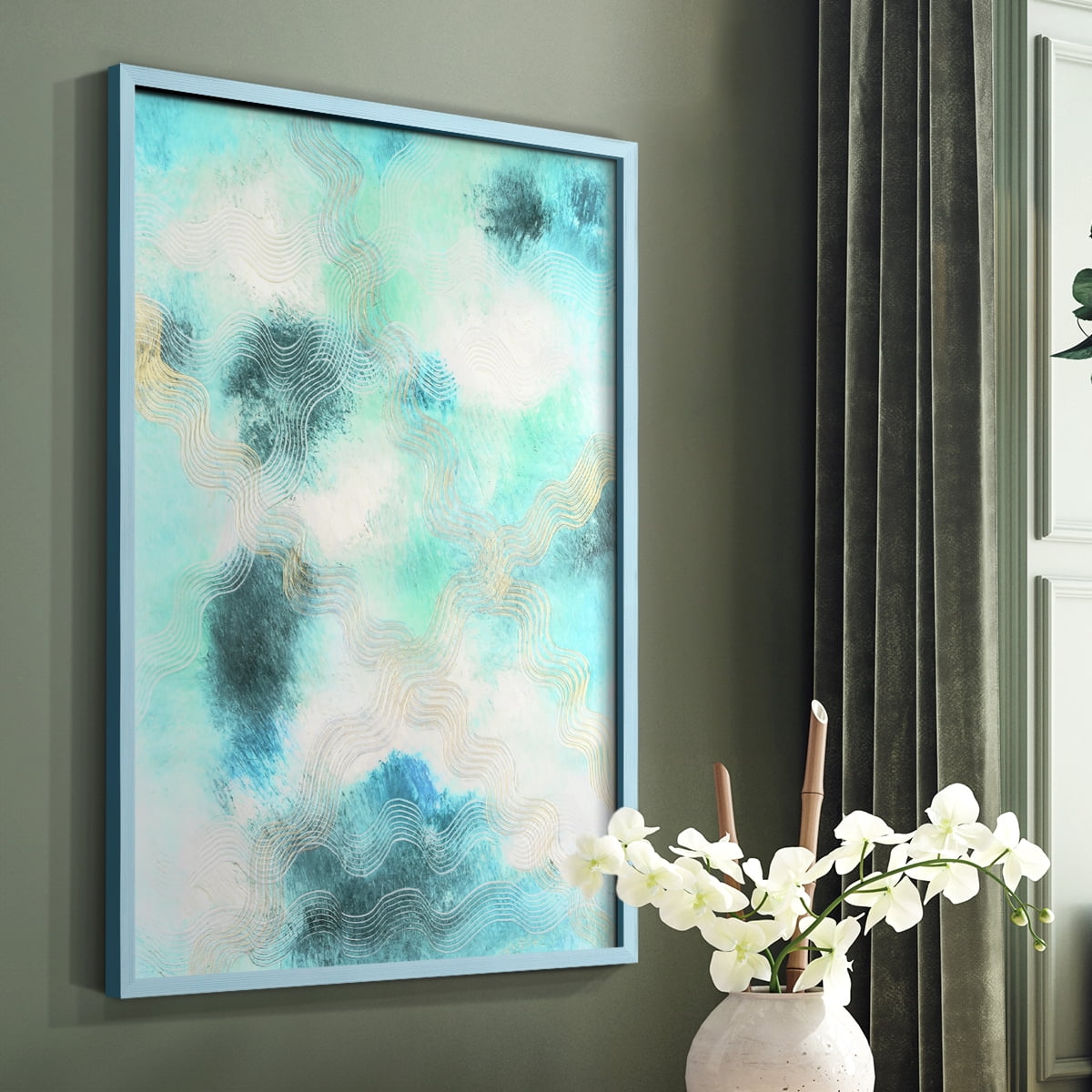 Blue Shift I Framed Print in Blue Solid Wood Framed Print No Nail Hanging