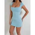 thumbnail image 2 of Women'S Corset Mini Dress Square Neck Ruched Sleeveless Club Party Short Dress Light Blue M, 2 of 8