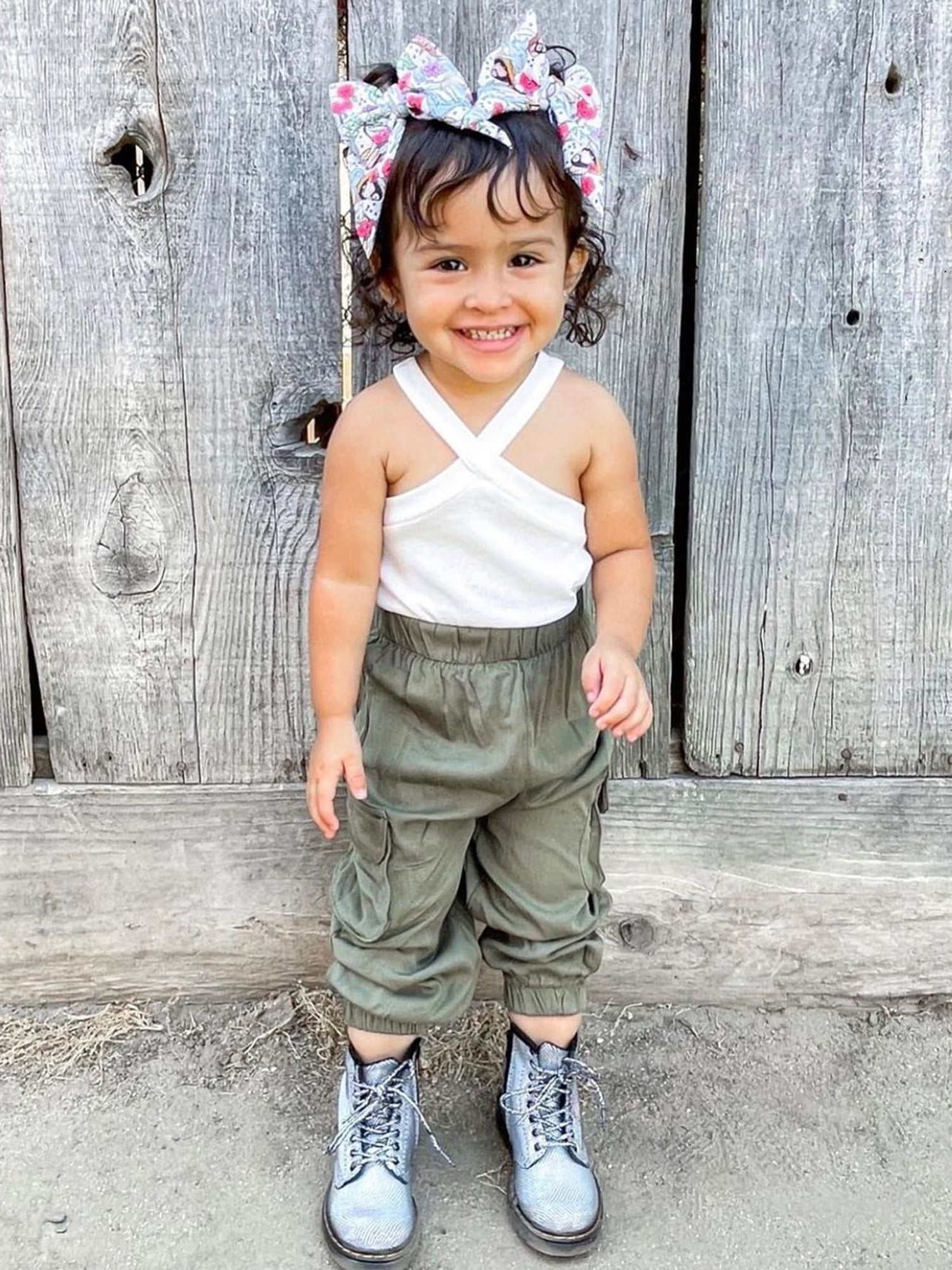 Gwiyeopda Toddler Baby Girl Tank Top Elastic Waist Cargo Pants Leggings  Summer Outfits Set 0-5 Years