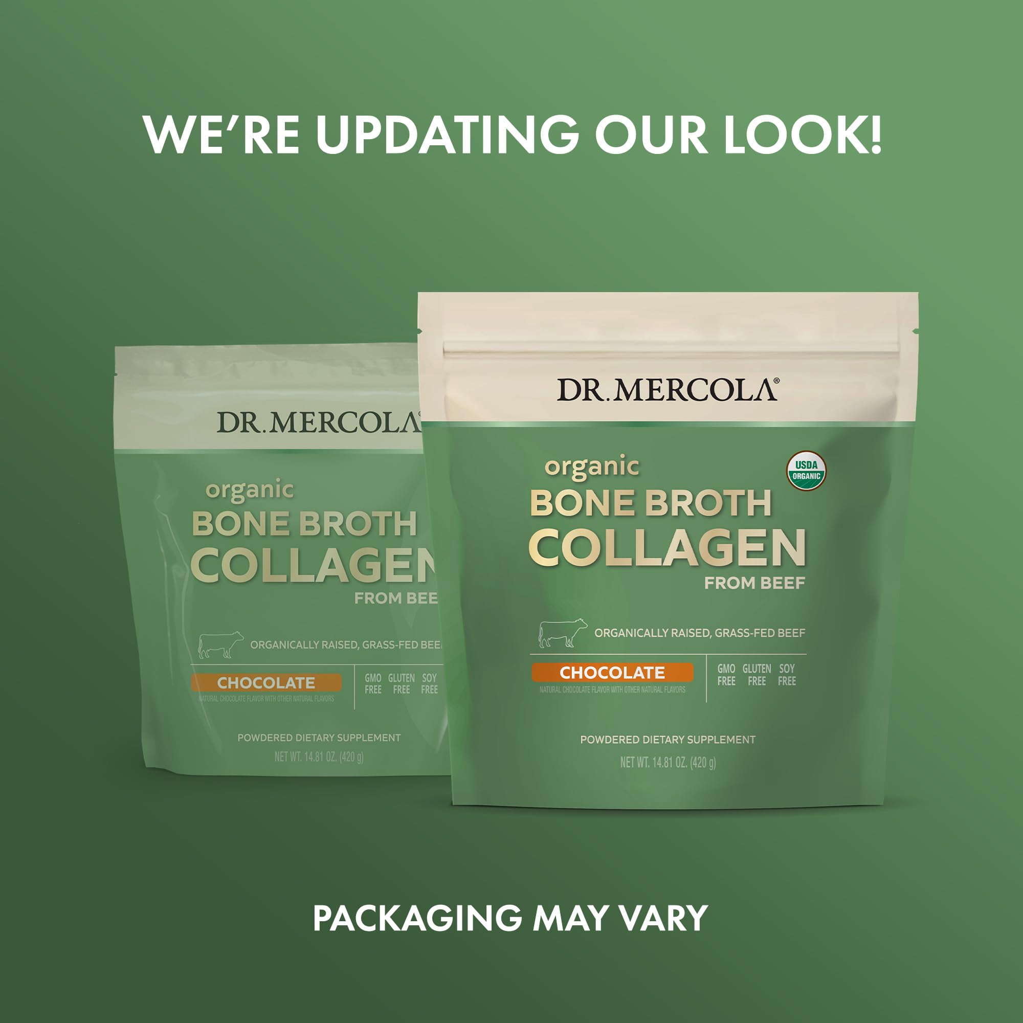 Dr. Mercola Organic Bone Broth Collagen Powder - Chocolate, 30 Servings (30 Scoops), Dietary Supplement, Supports Bone and Joint Comfort, USDA Organic, Non-GMO