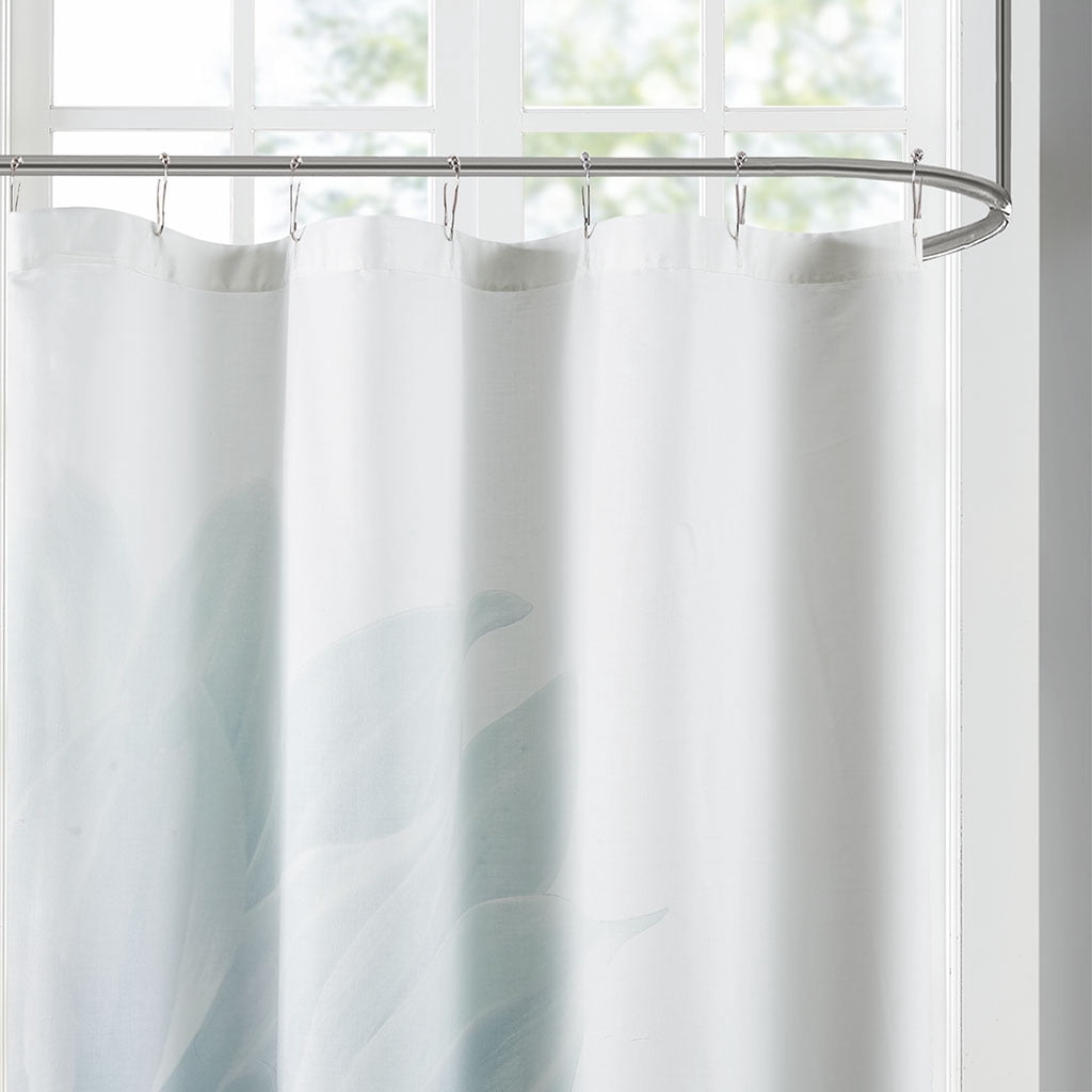 MAYEERTY Printed Floral 100% Cotton Shower Curtain, 72" x 72", Machine-Washable, Aqua