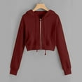 thumbnail image 2 of BiZtdJrK Zip Up Hoodie for Women Casual Cute Cropped Jackets Drawstring Hooded Sweatshirts Solid Long Sleeve Crop Cardigan Tops with Pockets Today's Lightning Sales Red 3XL, 2 of 6