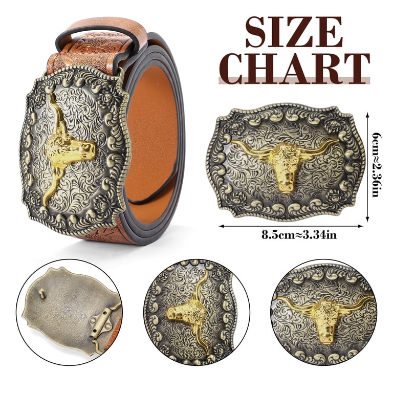 Sendefn Western Cowboy Belt, Longhorn Buckle, Unisex photo 5