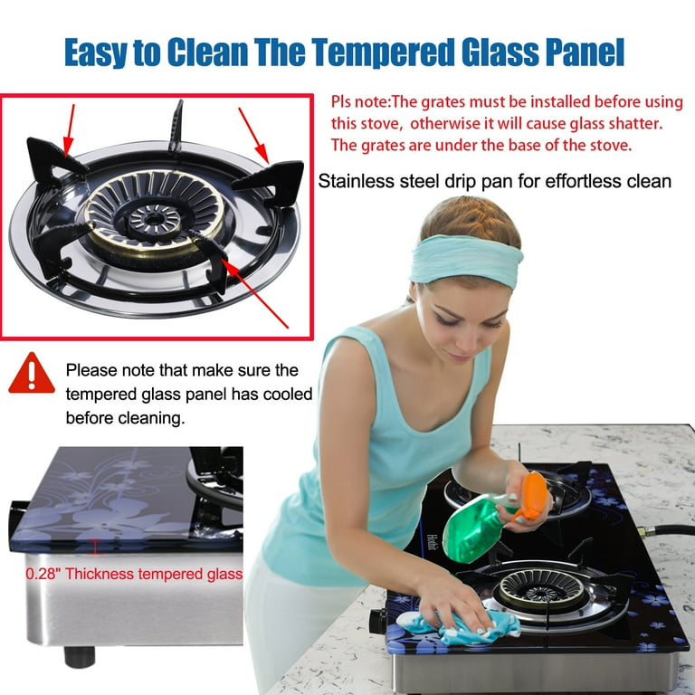 Propane Gas Range Stove 2 Burner rv camping Tempered Glass Cook top Auto  Ignition