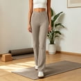 thumbnail image 6 of YHAJDS Women Wide Leg Yoga Pants Button Pocket Design Casual Fitness Long Bottoms, 6 of 8