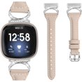 thumbnail image 2 of REQO Compatible with Fitbit Sense 2/Fitbit Versa 4 3 Bands for Women Men, Soft Genuine Leather Band Slim Strap Replacement Accessory Wristband + Metal rhinestone Adapter, 2 of 6