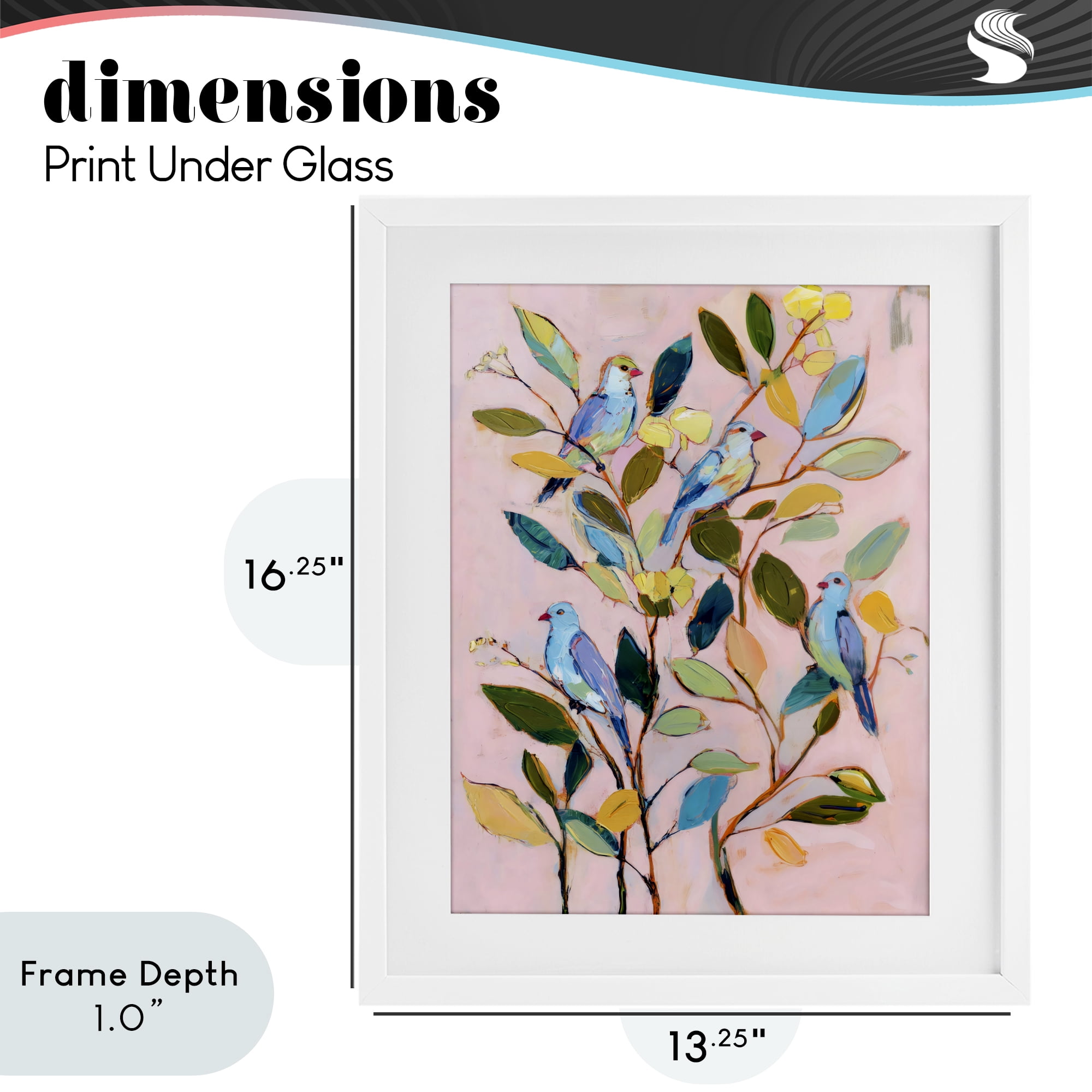 Stupell Industries Birds Between Leaves Impression White Framed Print Under Glass, design by Sisi and Seb