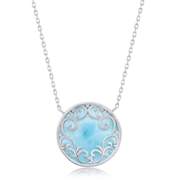 TheJewelryHut Fancy Designer Sterling Silver Round Larimar Filigree Design Necklace