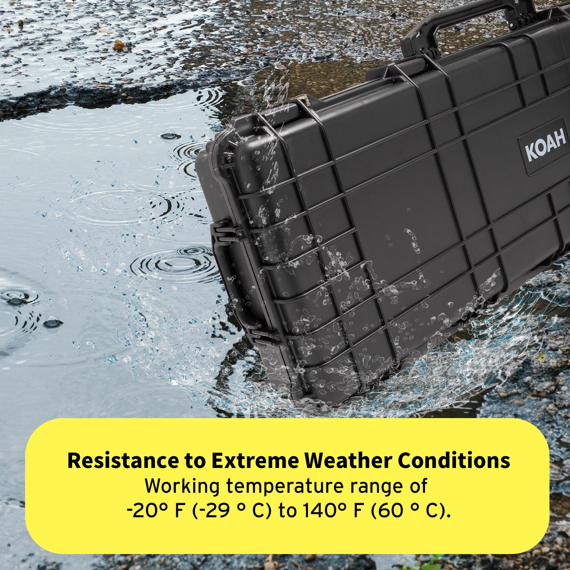 Koah 44" Inch Weatherproof Protective Roller Rifle Hard Case with Customizable Foam, Pressure Valve, and Lock Fittings (Black)