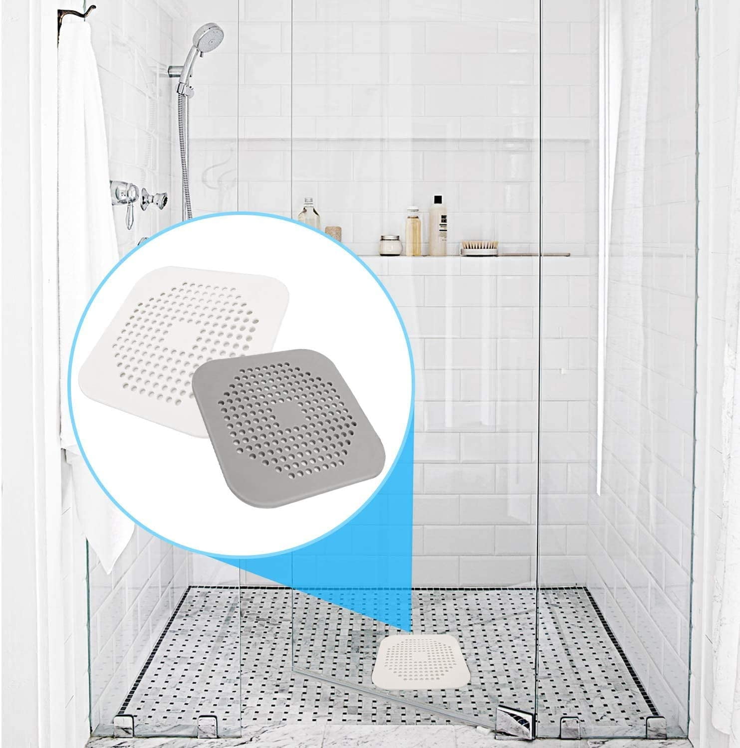 2pcs Drain Hair Catcher Square Silicone Trap Shower Drain Cover With  Suction Cups For Bathroom Bathtub Kitchen Filter Flat Strainer