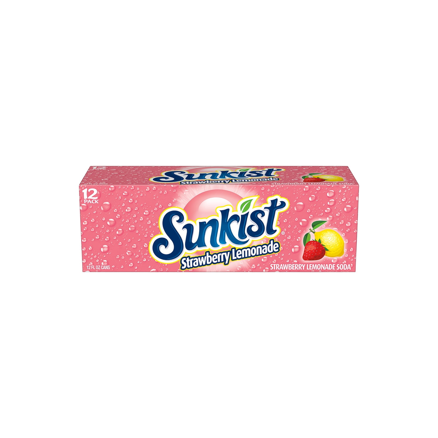 Sunkist Caffeine Free Strawberry Lemonade Soda Pop, 12 fl oz, 12 Pack Cans