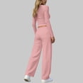 thumbnail image 6 of 2 Piece Sets for Women Ribbed Slim V Neck Crop Tops Matching Straight Leg Ruched Pants Summer Vacation Outfits, 6 of 8