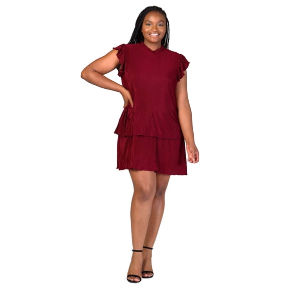 Plus Size High Neck Ruffle Tiered Mini Dress