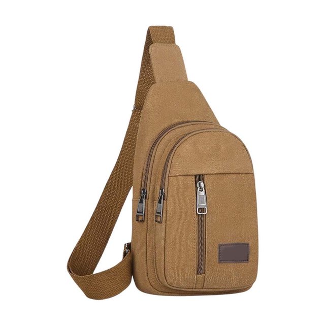 SLYNSHome Sac de Poitrine en Toile Épaissie Sac Bandoulière Polyvalent pour Hommes Femmes Grande Capacité Sangle Réglable Randonnée Voyage - Café