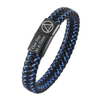 AA Gifts - Addicts Narcotics Anonymous Sobriety Symbol Leather Bracelet Fist Bump Inspiration Cuff Bangle for Men Women Sober Jewelry Recovery Gifts for Birthday Christmas Anniversary, Blue, 8.07''