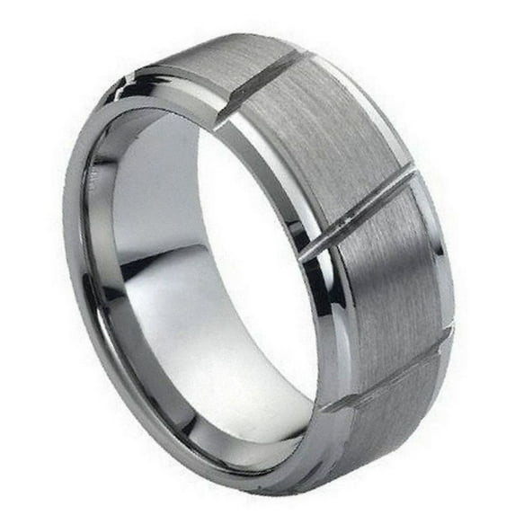 9mm Multiple Diagonal Grooves Brushed Center Wedding Band Ring For Men Or Ladies