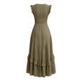 thumbnail image 6 of Erwazi Summer Dresses for Women Solid V Neck Sleeveless Ankle Length Dress Button Ruffle Trim Trendy Casual Daily Outdoor Classic Dresses, 6 of 7