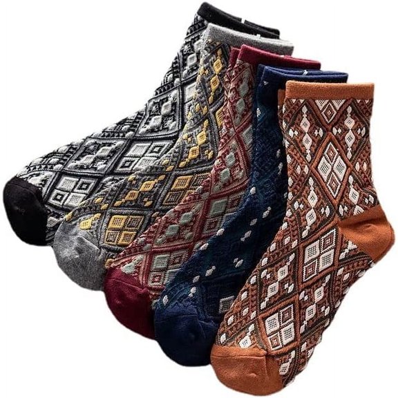 YooGuoGuo 5 Pairs Autumn Winter Nordic Floral Socks Women Vintage Ethnic Cotton Cute Floral Socks Cottagecore Breathable Mid Tube Socks