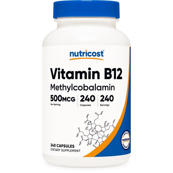 Nutricost Vitamin B12 Supplement (500mcg) 240 Capsules - Methylcobalamin, Vegan, GMO-Free, Gluten-Free