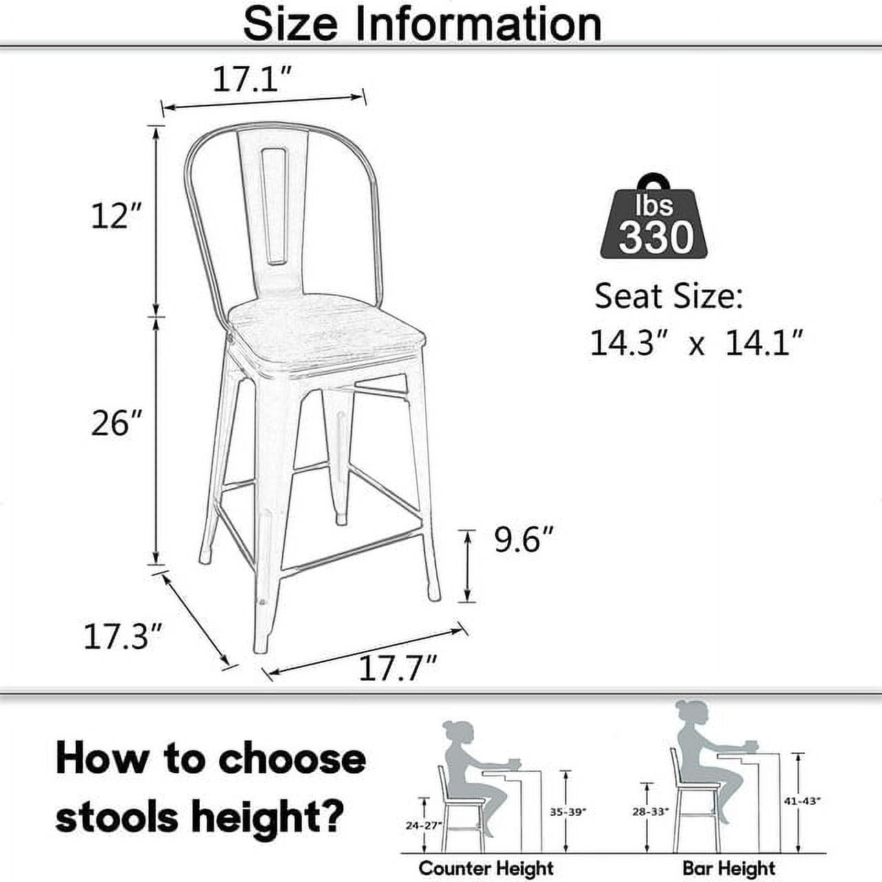 Andeworld High Back Counter Height Bar Stool, Black