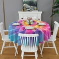 thumbnail image 2 of Rainbow Tie Dye Floral Pattern Round Tablecloth 60"x60",Wrinkle Wipeable Table Cloth for Kitchen Dining Room Picnic Patio Party, 2 of 6