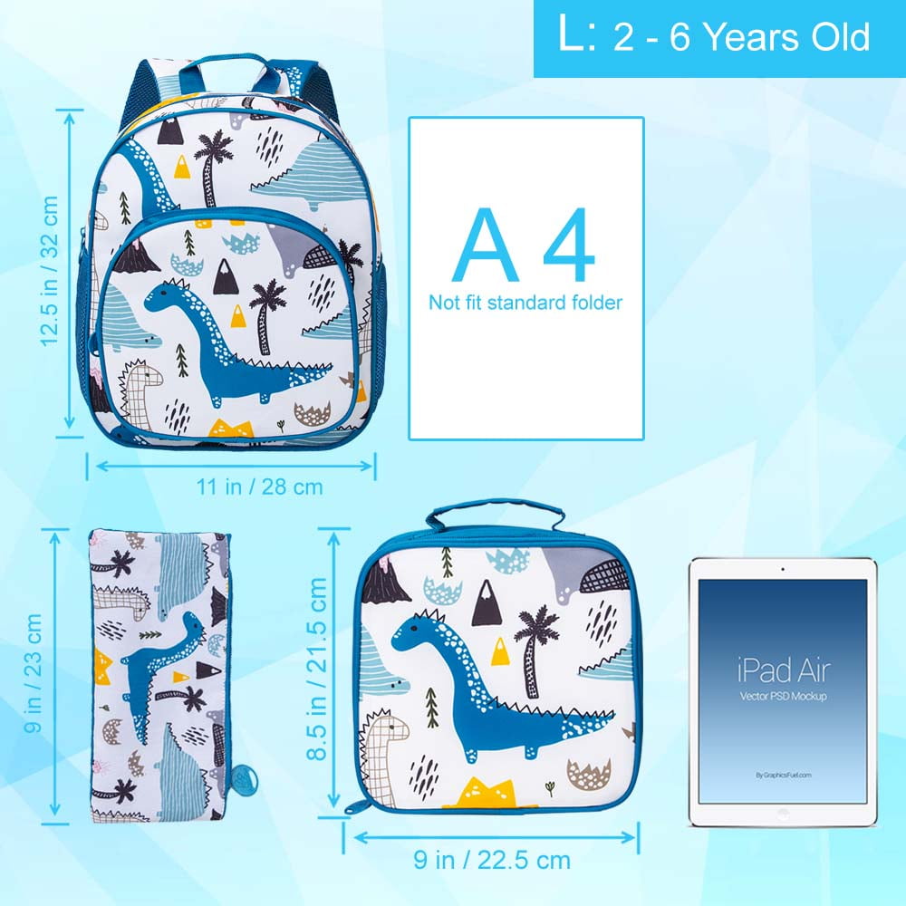 AGSDON Dinosaur Backpack for Boys,3PCS Toddler Backpack and Lunch Box for Boys