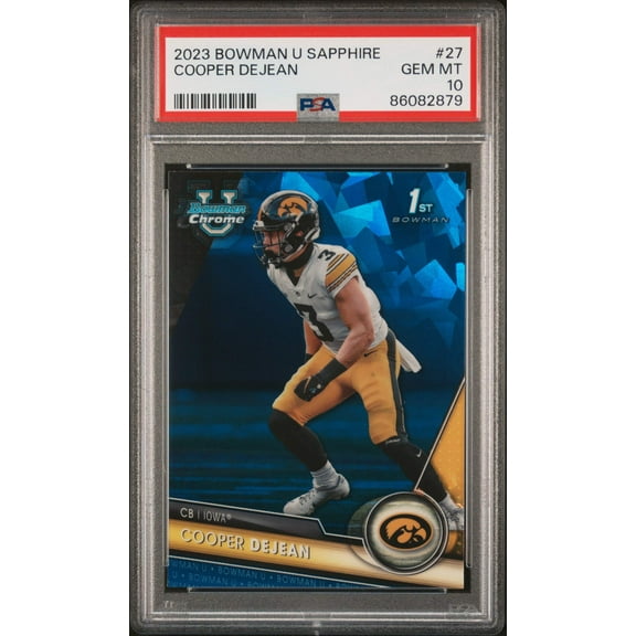 Graded 2023 Topps Bowman U Sapphire Cooper DeJean #27 Rookie RC Football Card PSA 10 Gem Mint