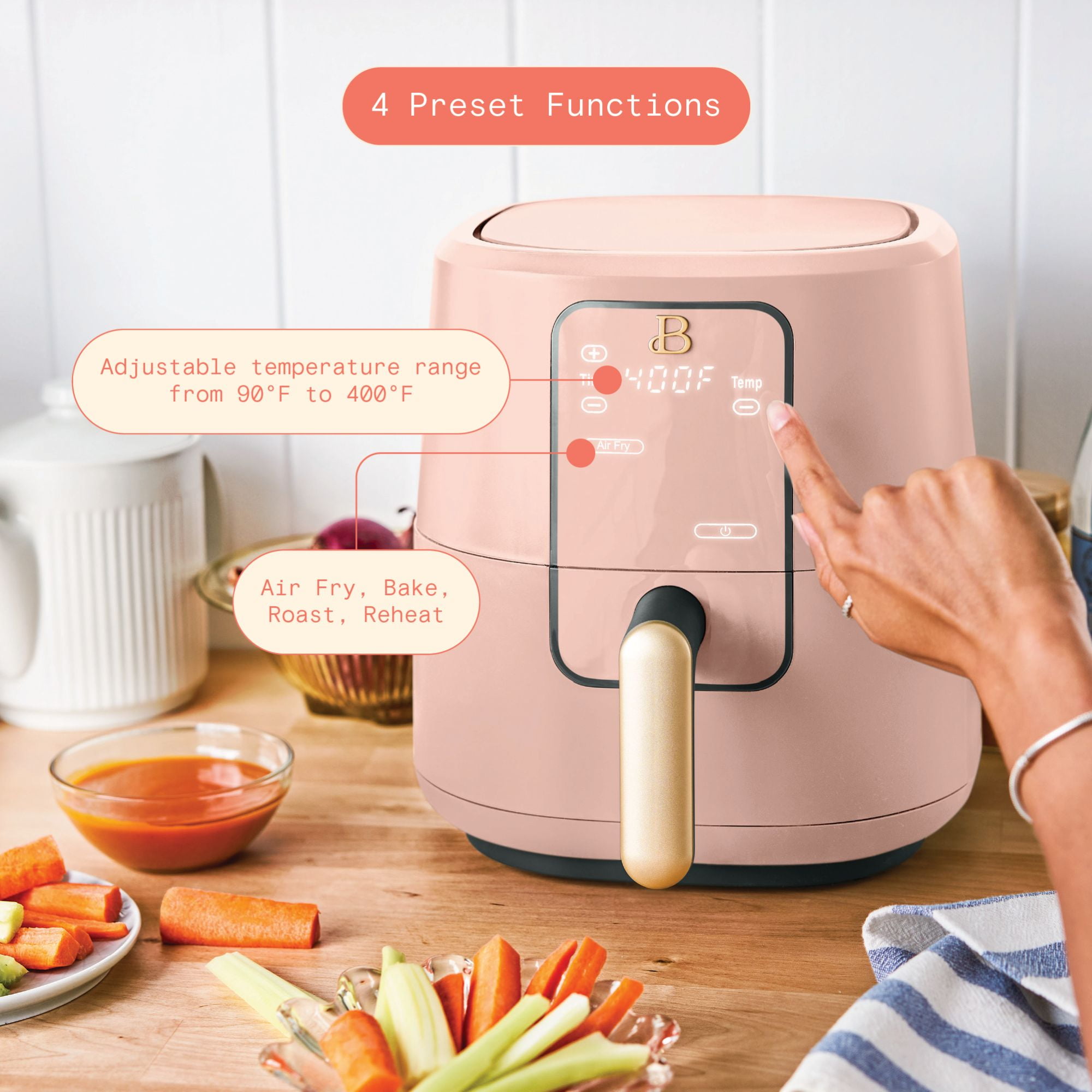 Beautiful 3 Qt Air Fryer with TurboCrisp Technology, Rose by Drew Barrymore