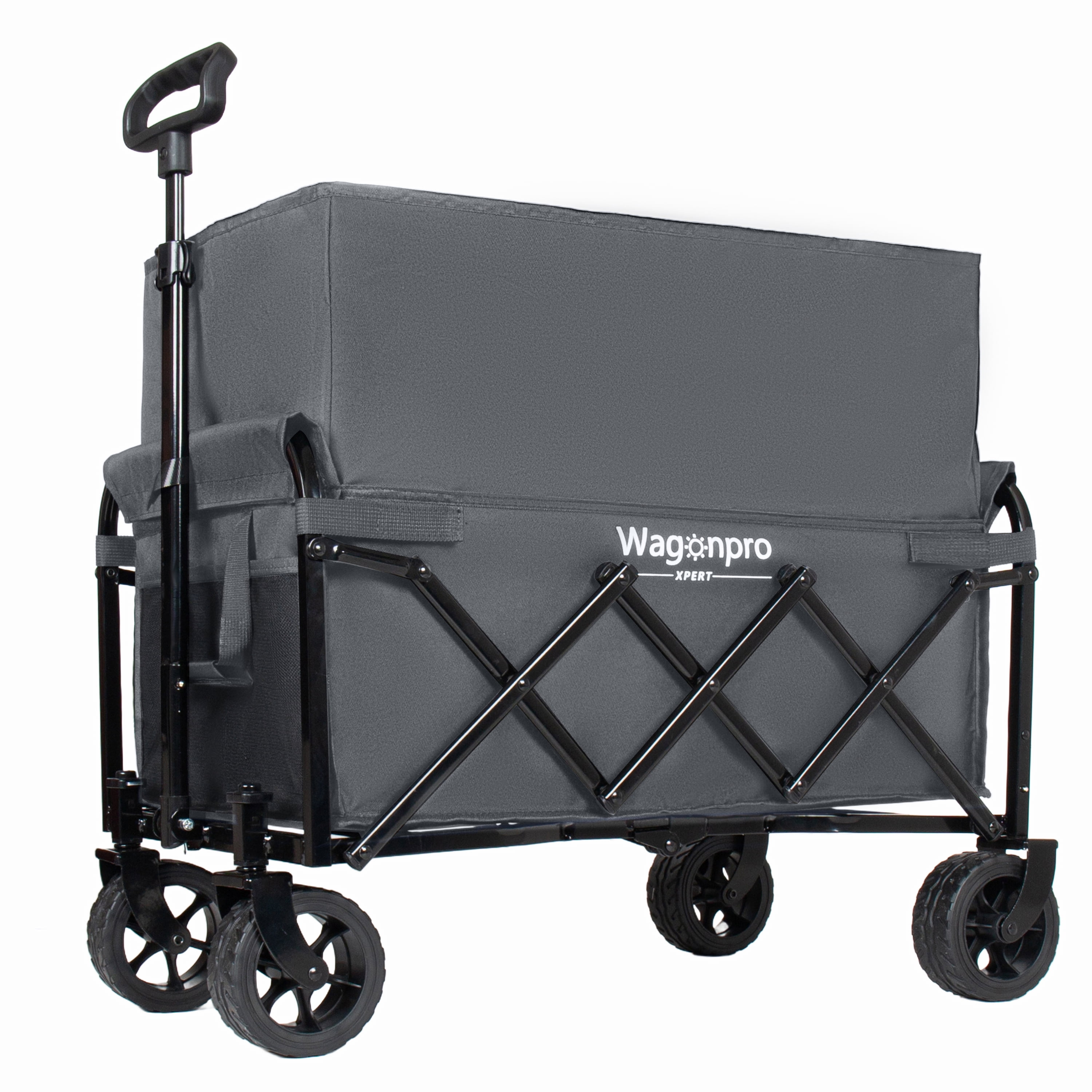 Upgraded 5*2" Wide Wheels-Expandable Dual-Layer Utility Wagon with 100% Extra Space, 220lbs Capacity Grocery Cart for Camping, Shopping, Sports, Gardening, Fishing, Gray