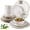 Off-White, variant on Ceramic Dinnerware Sets, Embossed Elegant Stoneware Plates and Bowls Sets, Housewarming Wedding Gift | Dishwasher & Microwave Safe | Dishes Set Service for