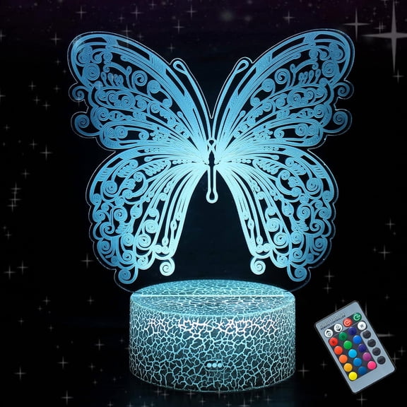 YSTIAN Butterfly Night Light, Birthday Gift for Girls 3D Illusion Lamp Kids Bedside Lamp with 16 Colors Changing Remote Control Butterfly Toys Girls Gifts