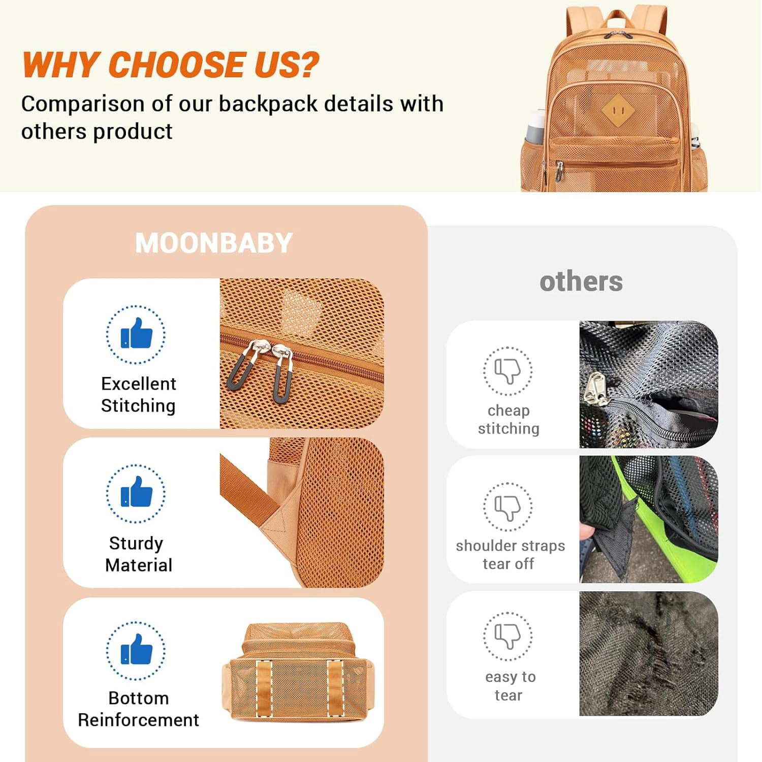 DAKIMOE Mesh Backpack School Backpack Bookbag Heavy Duty See Through Transparent Backpack Stadium Approved Large Capacity with Multiple Compartments Pockets for School Beach Swimming Sports Work