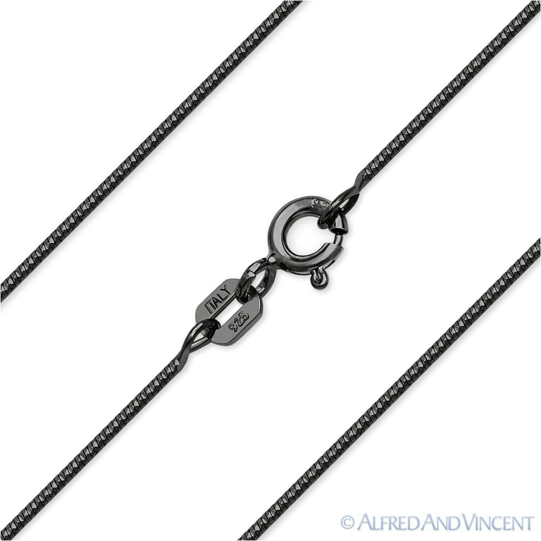 1mm Thin Strand Snake Link Italian Chain Necklace in .925 Sterling Silver  w/ Black Rhodium 