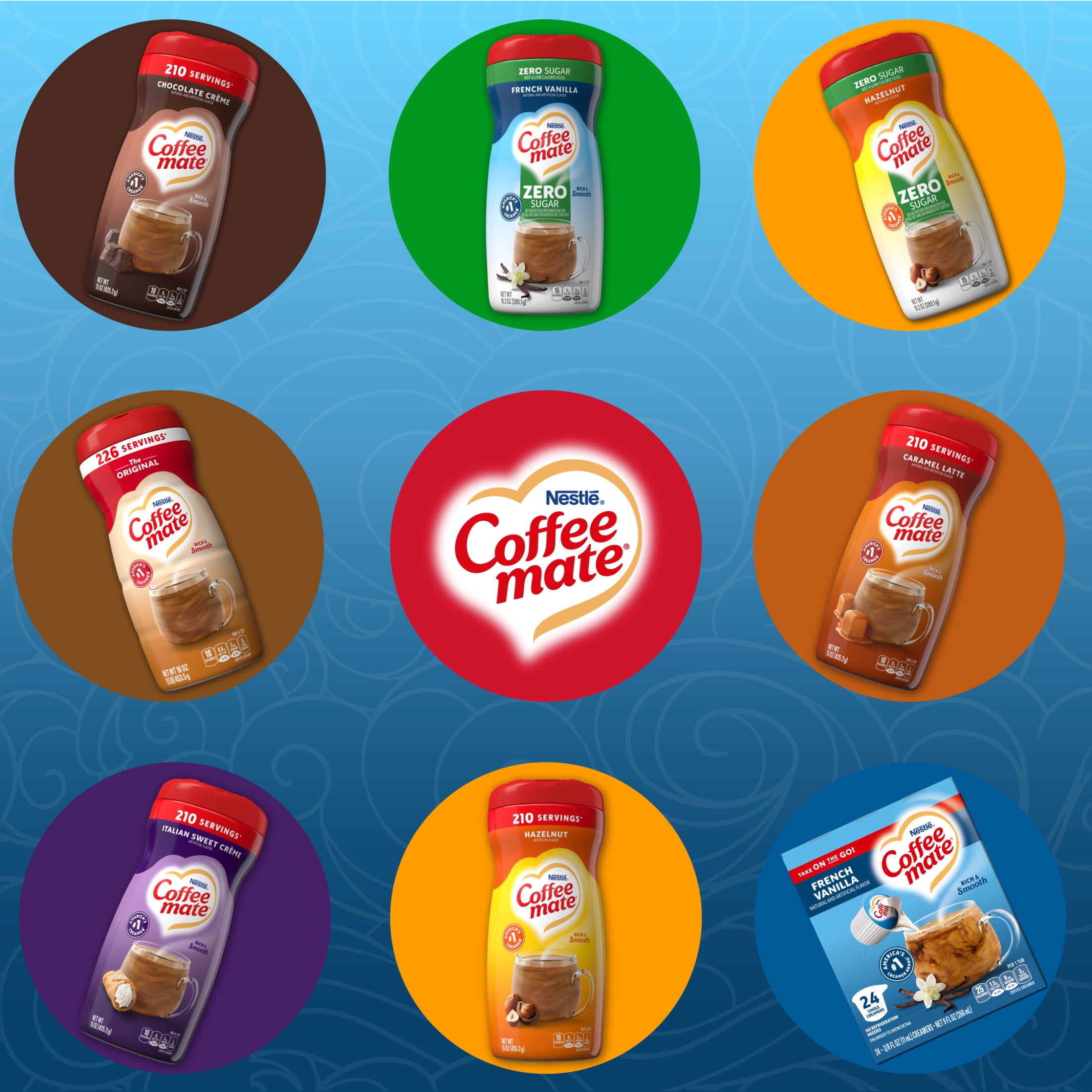 (4 pack) Coffee mate French Vanilla Liquid Coffee Creamer Singles, 9 fl oz, 24 Count