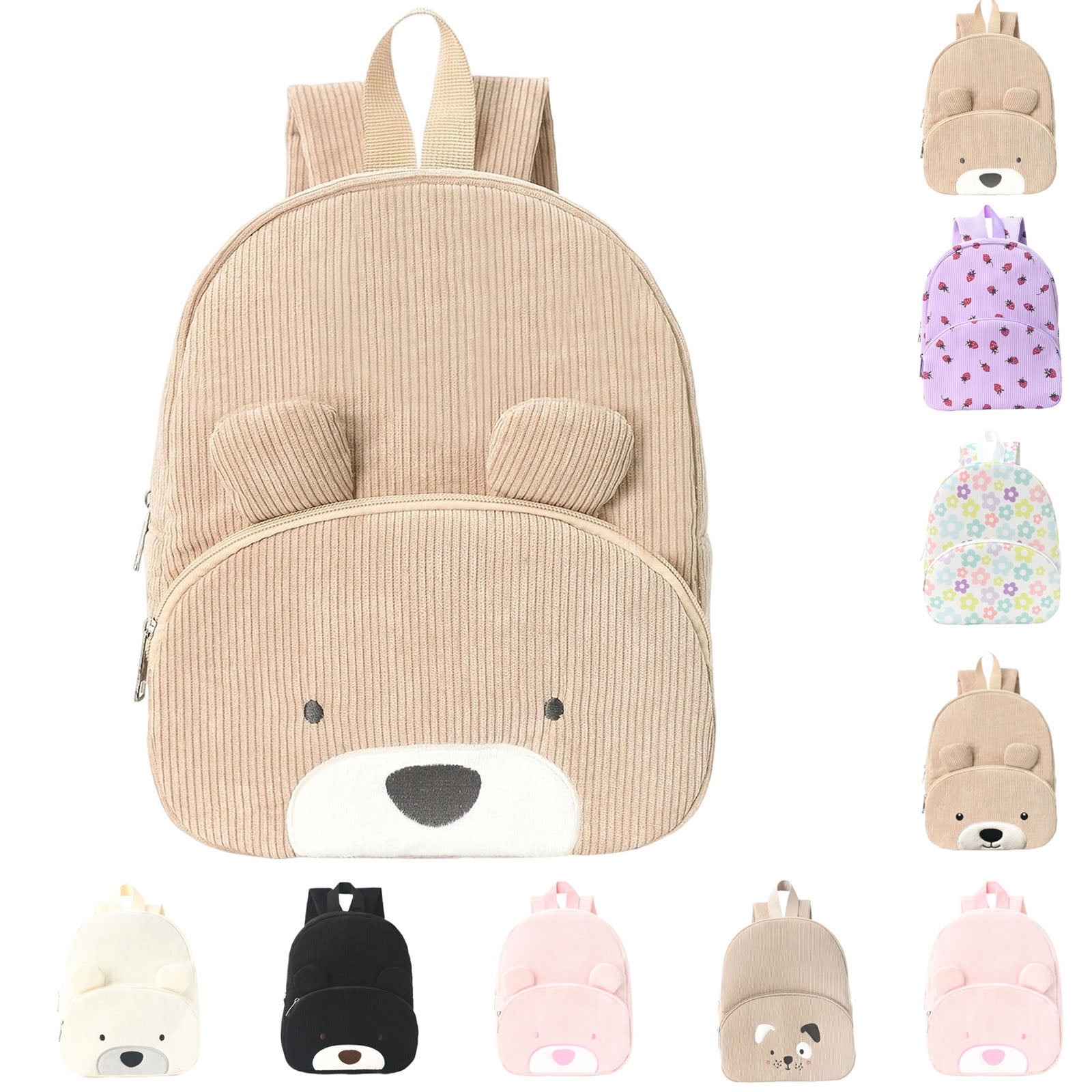 Bear Backpack Corduroy - Soft and Comfortable, Easy to Wash, for Boys Girls Kids TravelSchool,11.8" Kids Travel Daycare Bag, Lightweight Small Bookbag