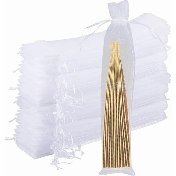 100Pcs Sheer Organza Bags 9.4 x 2.4 Inch Drawstring Jewelry Sheer Mesh Bags Folding Hand Fan Pouch Holder Pocket for Candy Pens Flowers Storage Gifts Party Favor Festival Christmas