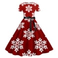 thumbnail image 1 of Qertyioot Robe Imprimée de Noël pour Femmes, Mode Hiver Manches Courtes Vintage Décontractée, 1 of 3