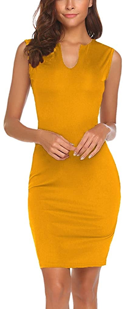 WoMens Business Wear to Work Sleeveless V Neck Bodycon Pencil Dress 10  Yellow X-Large - Walmart.com