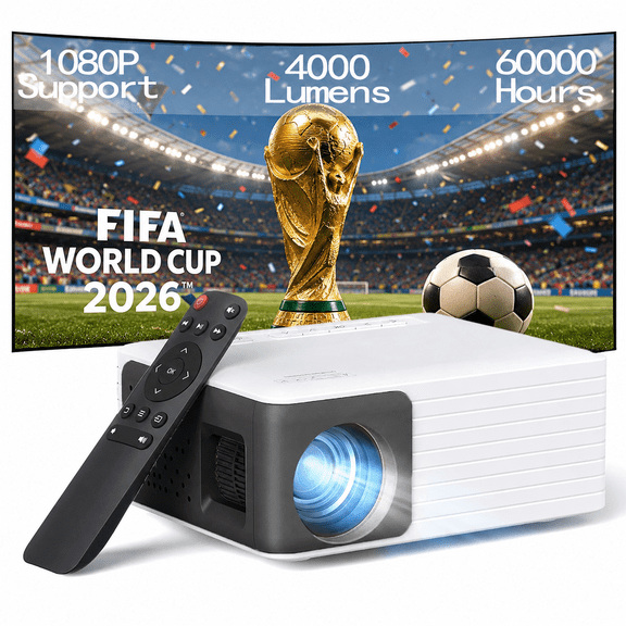 CocoBear Mini Projector 720P HD Portable Projector, 4000 Lumens LED, WiFi Bluetooth 5.1, 30–120" Screen, HDMI USB AV Compatible, Home Theater Outdoor Movie Projector, Black