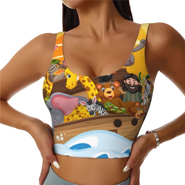 Balery Animals on Noah's Ark1 Sujetadores deportivos con espalda cruzada para mujer, acolchados, sin costuras, de alto impacto, ideales para yoga, gimnasio, entrenamiento y fitness.-XX-Large