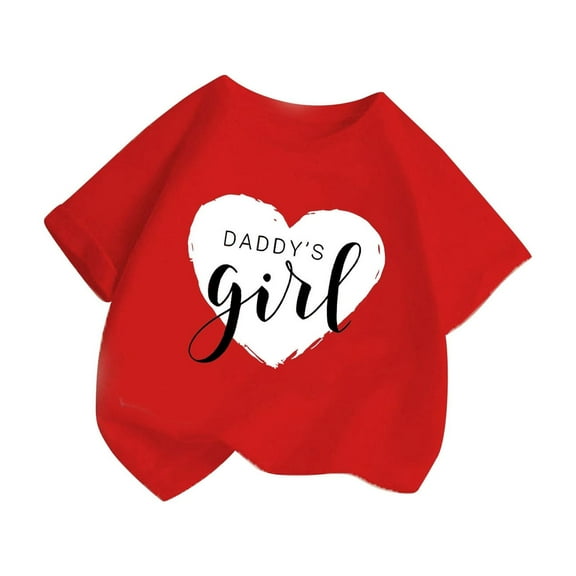 Short Sleeve Shirt for Daddy's Girl Letter Graphic Print Casual Crewneck T-Shirts Daily Tops Spring Summer Clothing Red 9-10 Years