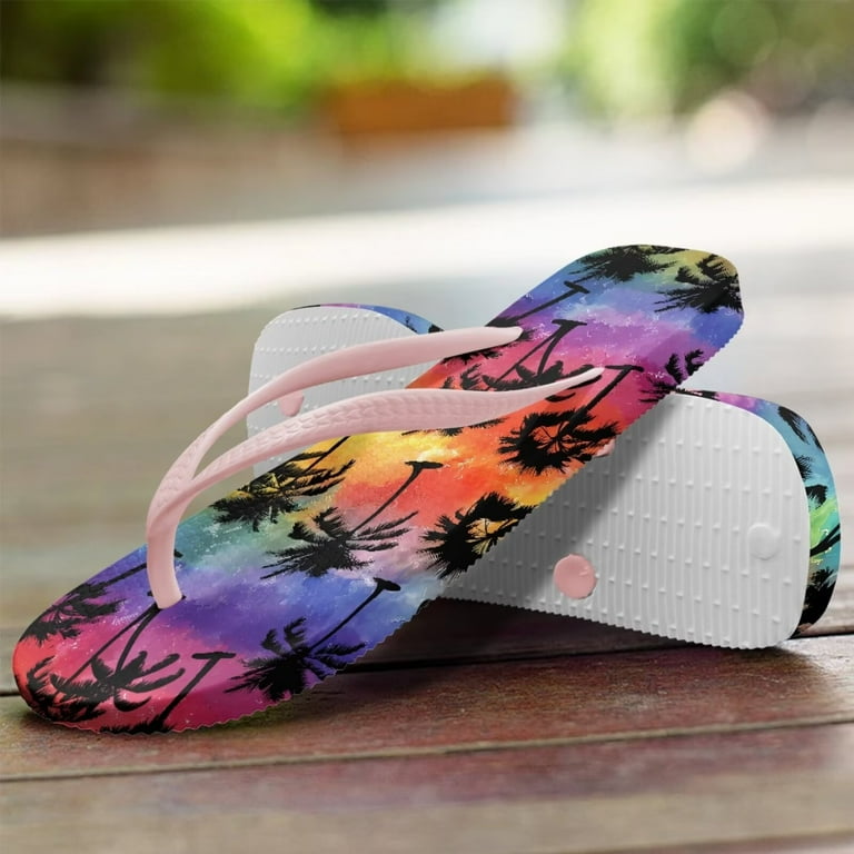 POLERO Women's Flip Flops Sandals, Fashion Color Palm Tree Beach