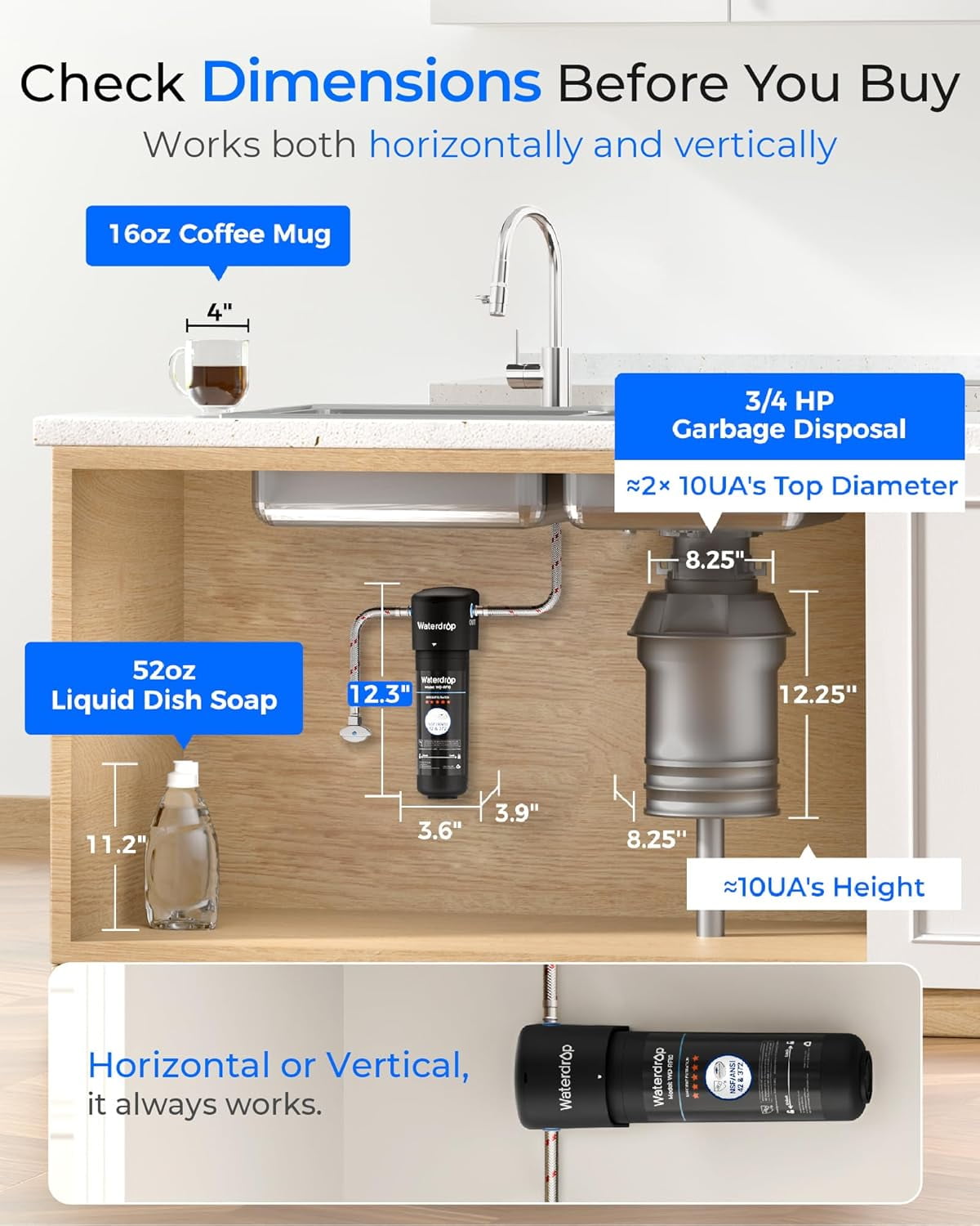 Waterdrop 10UA Under Sink Water Filter System, 8K Gallons High Chlorine Reduction Water Filtration System,Bad Taste & Odor, Under Counter Direct Connect to Kitchen Faucet