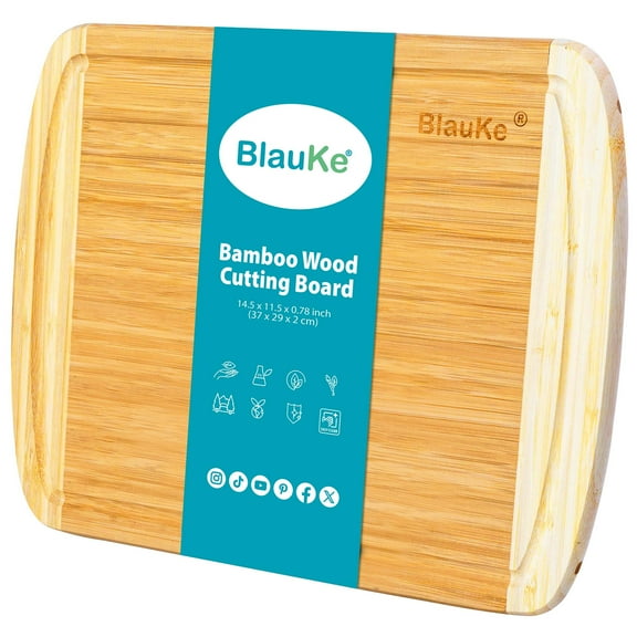 BlauKe® Wood Cutting Board for Kitchen – 14x11" Large Bamboo Cutting Board with Juice Groove – Wooden Chopping Board, Serving Tray, Butcher Block
