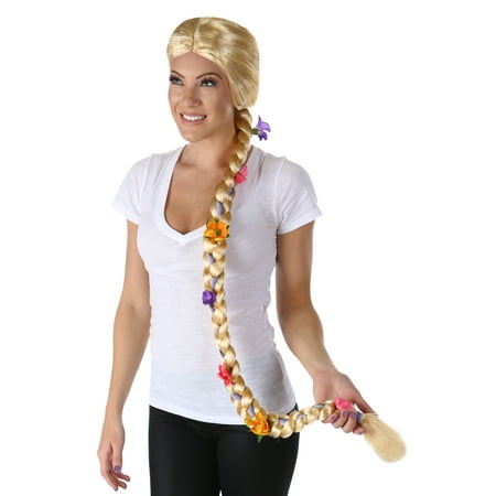 Long Blond Braided Flower Wig Rapunzel Womens Tangled Fairytale Adult