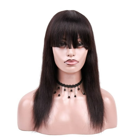 Straight Full Lace BEAUDIVA Brazilian Yaki Straight Human Hair Wigs Natural Color 130% Lace Wigs With Full End Wigs 0492 ()